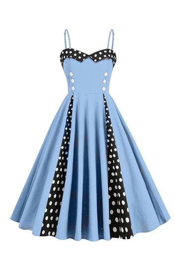 Azul claro Polka Dots Esparguete Alças 1950s Vestido